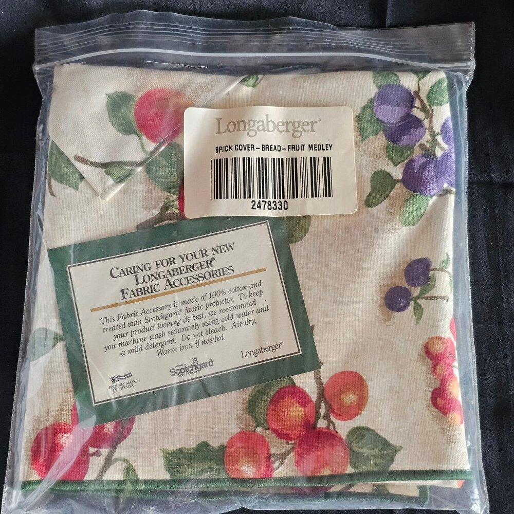 Longaberger Fruit Medley Bread Brick Cover Square Liner w/Pocket #2478330 - NEW